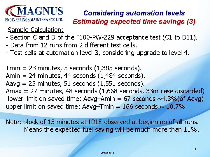 Considering automation levels Estimating expected time savings (3) Sample Calculation: - Section C and Considering automation levels Estimating expected time savings (3) Sample Calculation: - Section C and