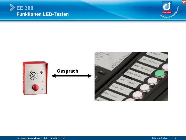 EE 380 Funktionen LED-Tasten Call request Gespräch Commend International Gmb. H 23. 10. 2021