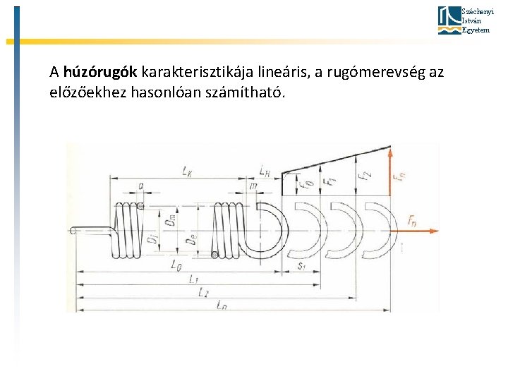 Széchenyi István Egyetem A húzórugók karakterisztikája lineáris, a rugómerevség az előzőekhez hasonlóan számítható. 