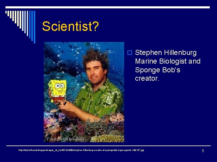Scientist? o Stephen Hillenburg Marine Biologist and Sponge Bob’s creator. http: //bestuff. com/images_of_stuff/210 x