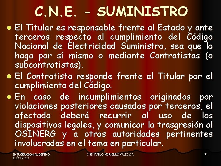 C. N. E. - SUMINISTRO El Titular es responsable frente al Estado y ante