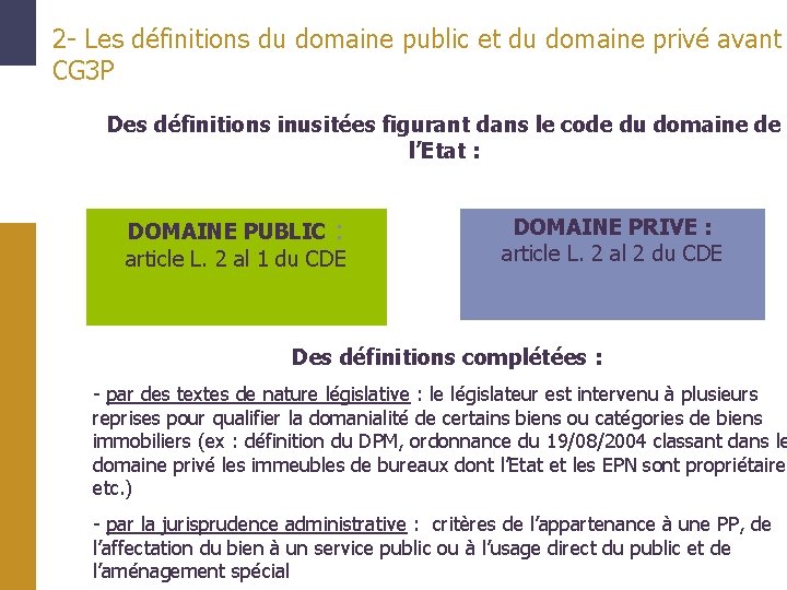 2 - Les définitions du domaine public et du domaine privé avant CG 3