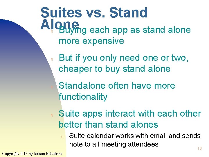 Suites vs. Stand Alone Buying each app as stand alone n more expensive n