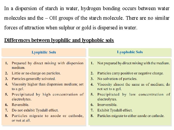 In a dispersion of starch in water, hydrogen bonding occurs between water molecules and