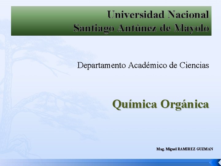 Universidad Nacional Santiago Antúnez de Mayolo Departamento Académico de Ciencias Química Orgánica Mag. Miguel