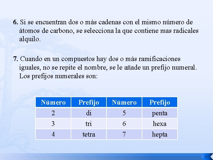 6. Si se encuentran dos o más cadenas con el mismo número de átomos