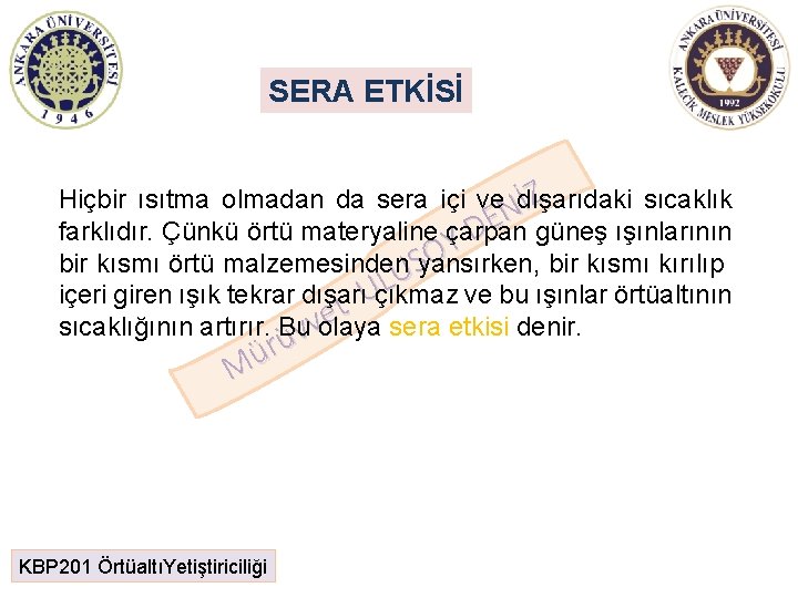 SERA ETKİSİ Z Hiçbir ısıtma olmadan da sera içi ve dışarıdaki sıcaklık İ N