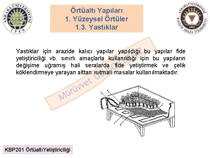 Örtüaltı Yapıları 1. Yüzeysel Örtüler 1. 3. Yastıklar için arazide kalıcı yapılar yapıldığıİZ bu