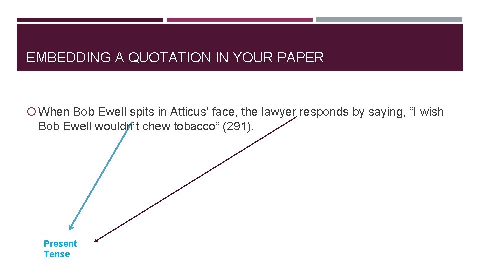 EMBEDDING A QUOTATION IN YOUR PAPER When Bob Ewell spits in Atticus’ face, the