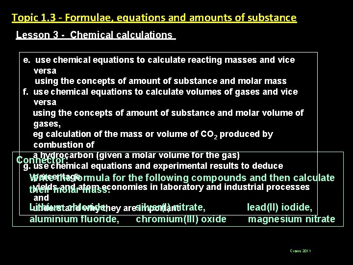 Topic 1. 3 - Formulae, equations and amounts of substance Lesson 3 - Chemical