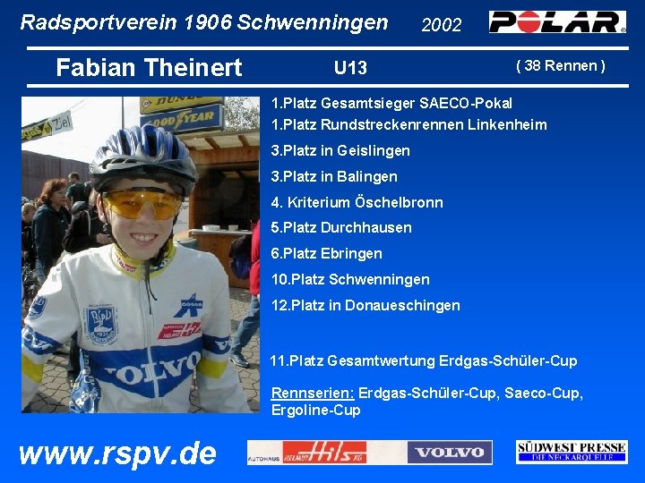 Radsportverein 1906 Schwenningen Fabian Theinert 2002 U 13 ( 38 Rennen ) 1. Platz