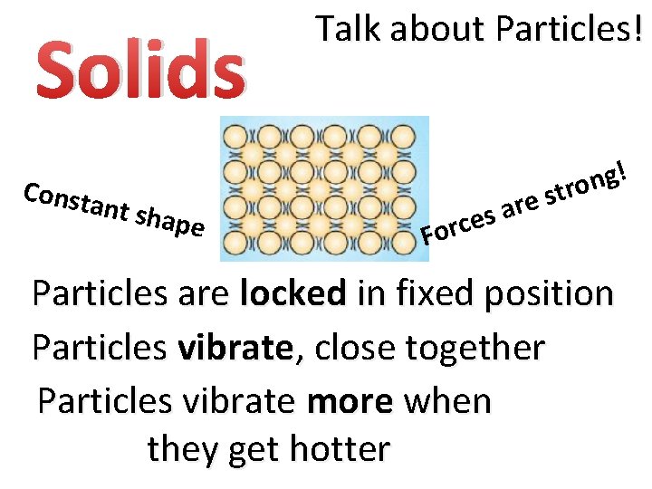Solids Consta nt sha p e Talk about Particles! e r a s e