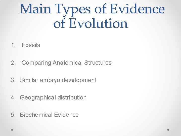 Main Types of Evidence of Evolution 1. Fossils 2. Comparing Anatomical Structures 3. Similar