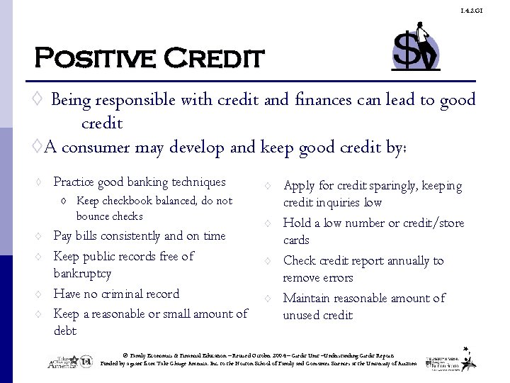 1. 4. 2. G 1 Positive Credit ◊ Being responsible with credit and finances