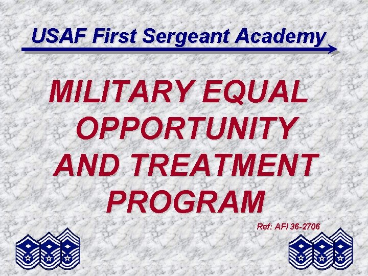 USAF First Sergeant Academy MILITARY EQUAL OPPORTUNITY AND TREATMENT PROGRAM Ref: AFI 36 -2706