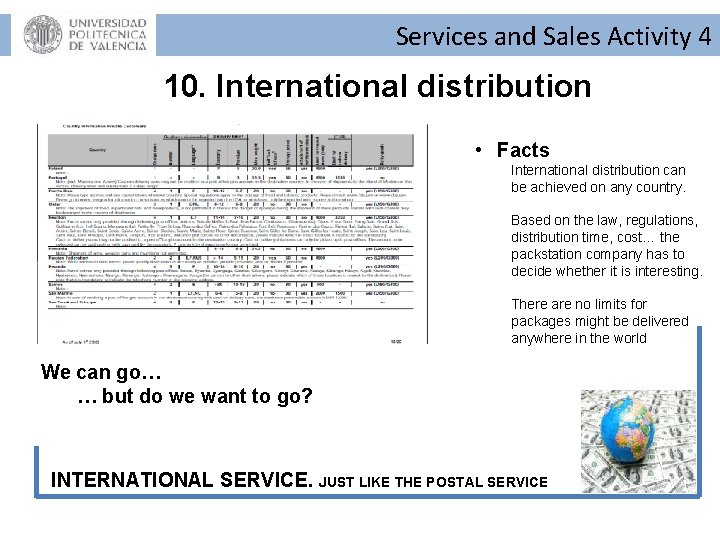 Services and Sales Activity 4 10. International distribution • Facts International distribution can be Services and Sales Activity 4 10. International distribution • Facts International distribution can be