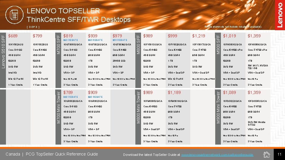 LENOVO TOPSELLER Think. Centre SFF/TWR Desktops $819 $939 $979 $60 REBATE $50 REBATE 10