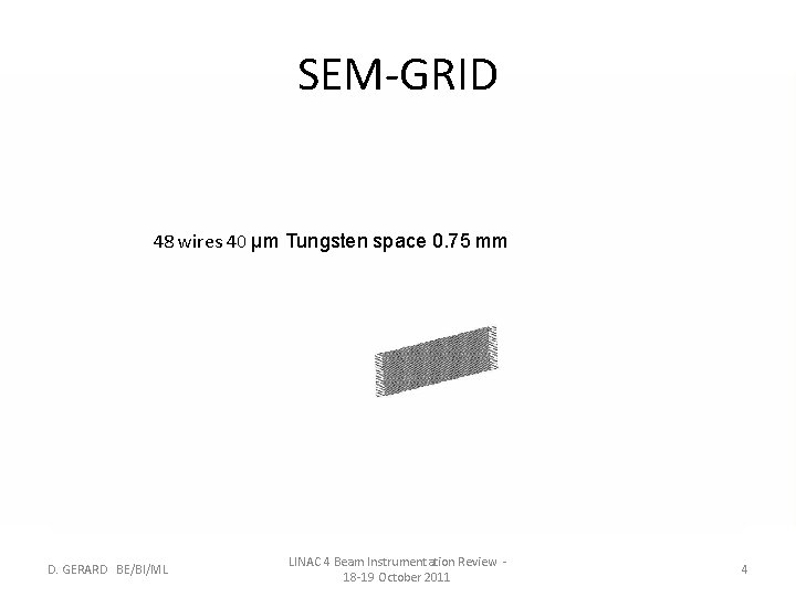 SEM-GRID 48 wires 40 µm Tungsten space 0. 75 mm D. GERARD BE/BI/ML LINAC