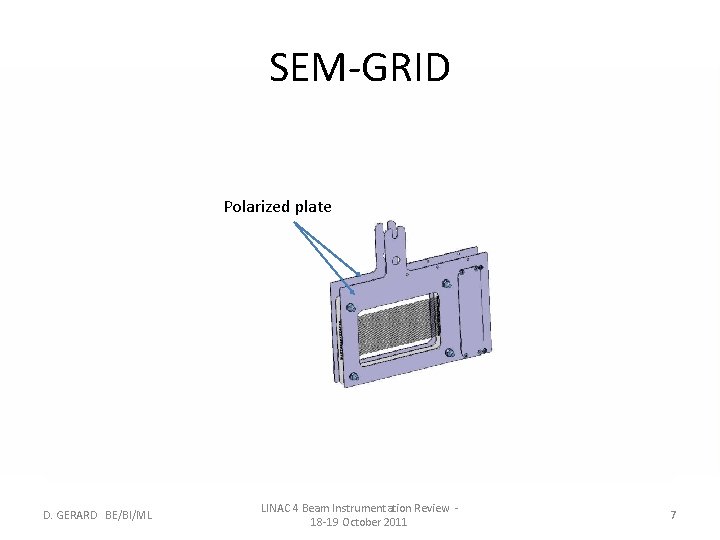 SEM-GRID Polarized plate D. GERARD BE/BI/ML LINAC 4 Beam Instrumentation Review 18 -19 October