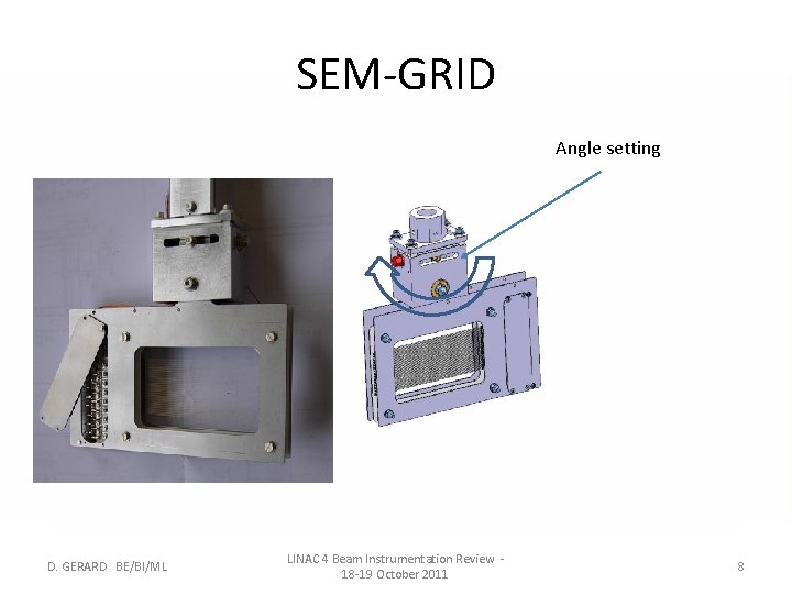 SEM-GRID Angle setting D. GERARD BE/BI/ML LINAC 4 Beam Instrumentation Review 18 -19 October