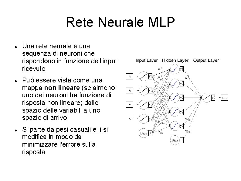 Rete Neurale MLP Una rete neurale è una sequenza di neuroni che rispondono in