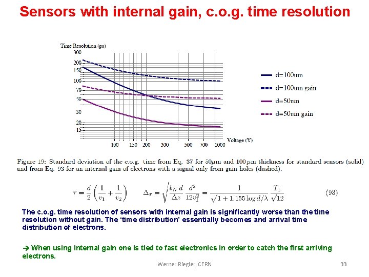 Sensors with internal gain, c. o. g. time resolution The c. o. g. time