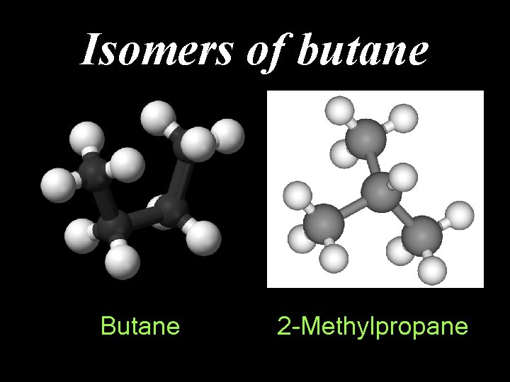 Isomers of butane Butane 2 -Methylpropane 