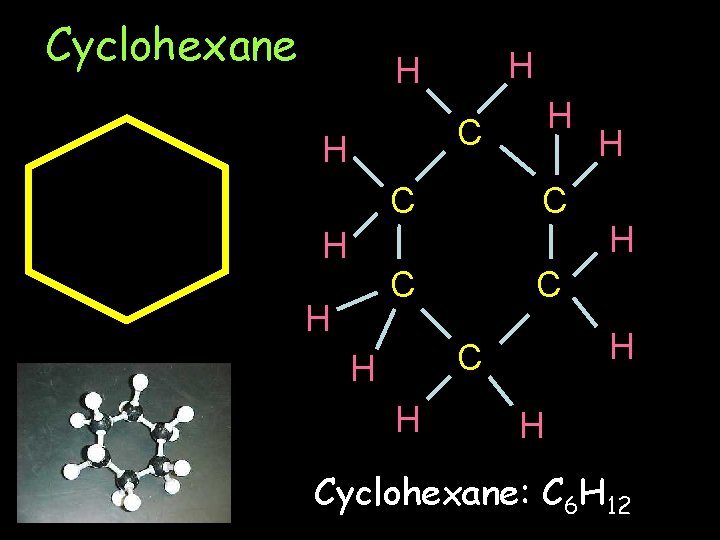 Cyclohexane H H H C C C C H H H Cyclohexane: C 6