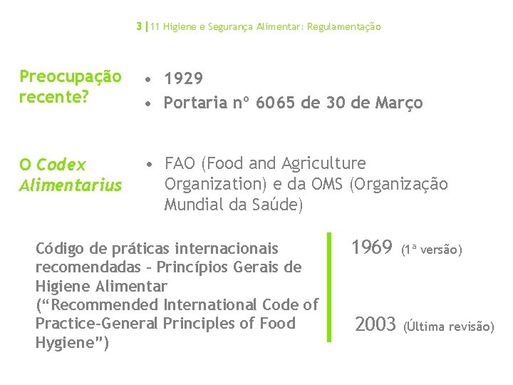 3|11 Higiene e Segurança Alimentar: Regulamentação Preocupação recente? • 1929 • Portaria nº 6065