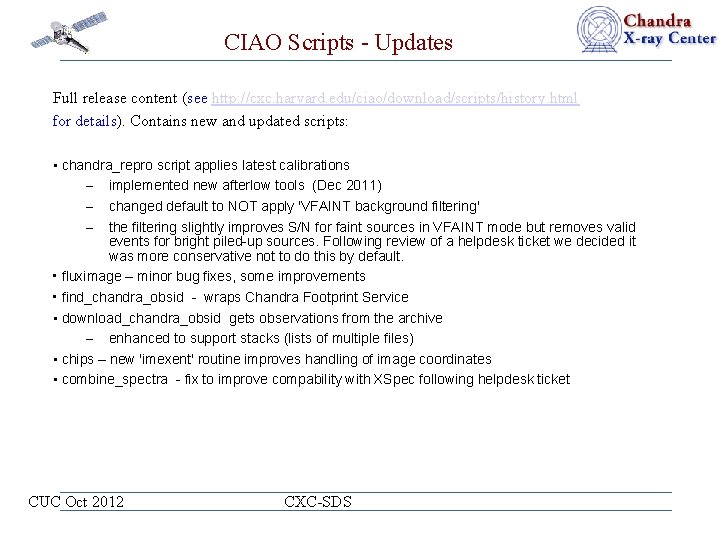 CIAO Scripts - Updates Full release content (see http: //cxc. harvard. edu/ciao/download/scripts/history. html for