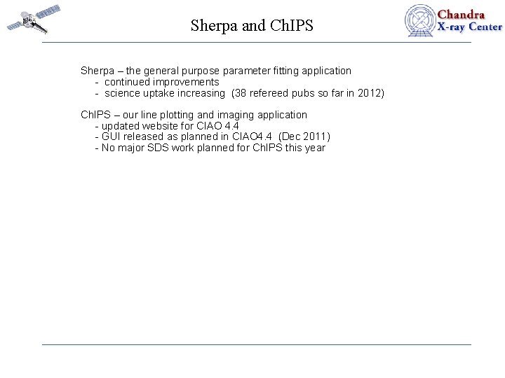Sherpa and Ch. IPS Sherpa – the general purpose parameter fitting application - continued