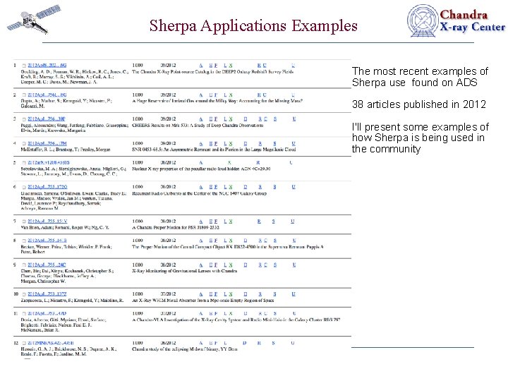 Sherpa Applications Examples The most recent examples of Sherpa use found on ADS 38