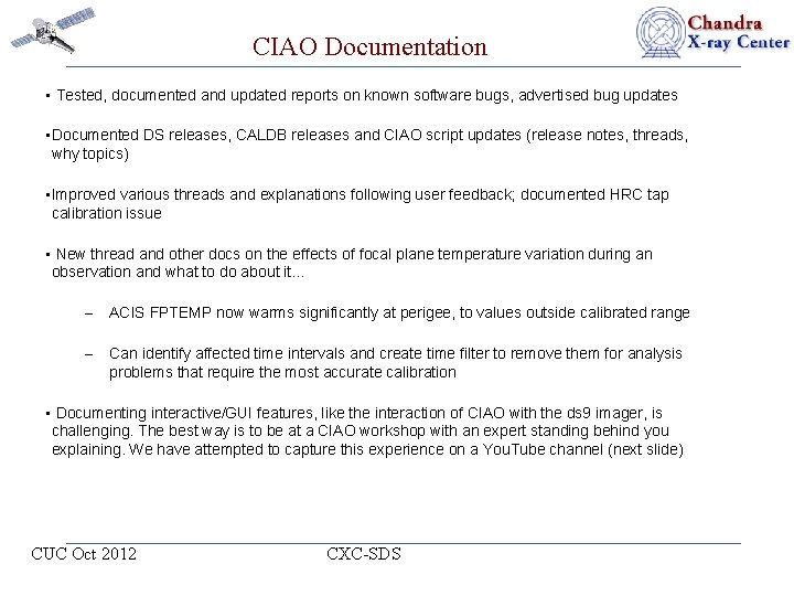 CIAO Documentation • Tested, documented and updated reports on known software bugs, advertised bug