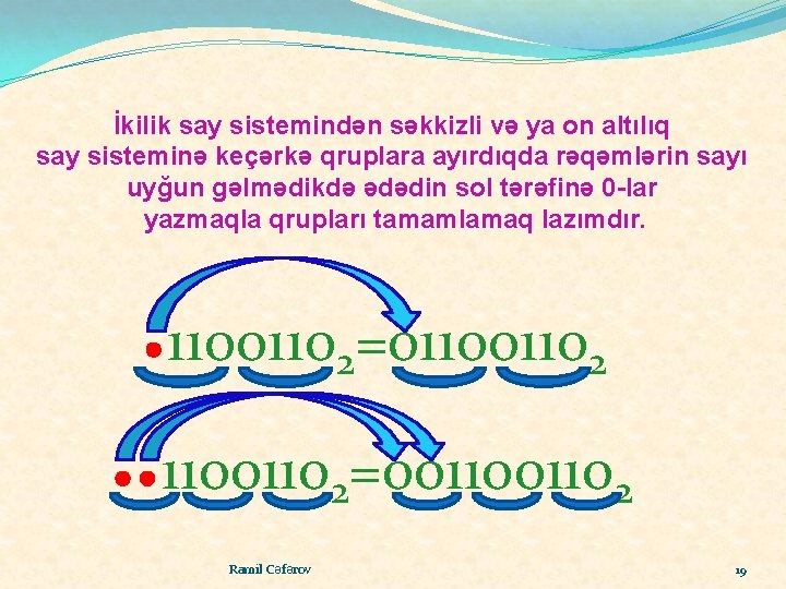 İkilik say sistemindən səkkizli və ya on altılıq say sisteminə keçərkə qruplara ayırdıqda rəqəmlərin