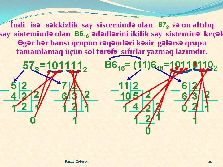 İndi isə səkkizlik say sistemində olan 678 və on altılıq say sistemində olan B