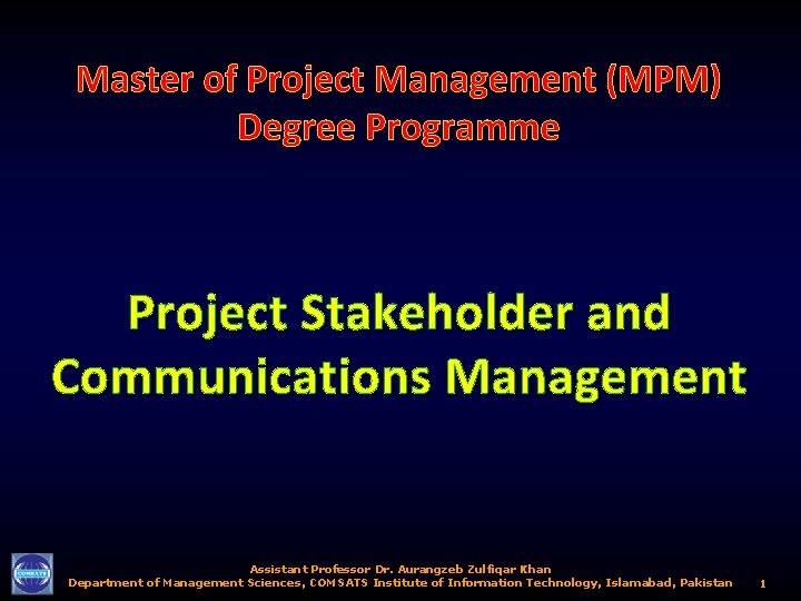 Master of Project Management MPM Degree Programme Project