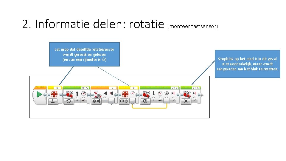2. Informatie delen: rotatie (monteer tastsensor) Let erop dat dezelfde rotatiesensor wordt gereset en