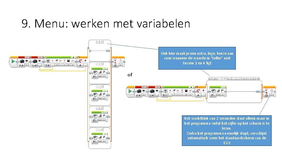 9. Menu: werken met variabelen Ook hier maak je een extra, lege, keuze aan
