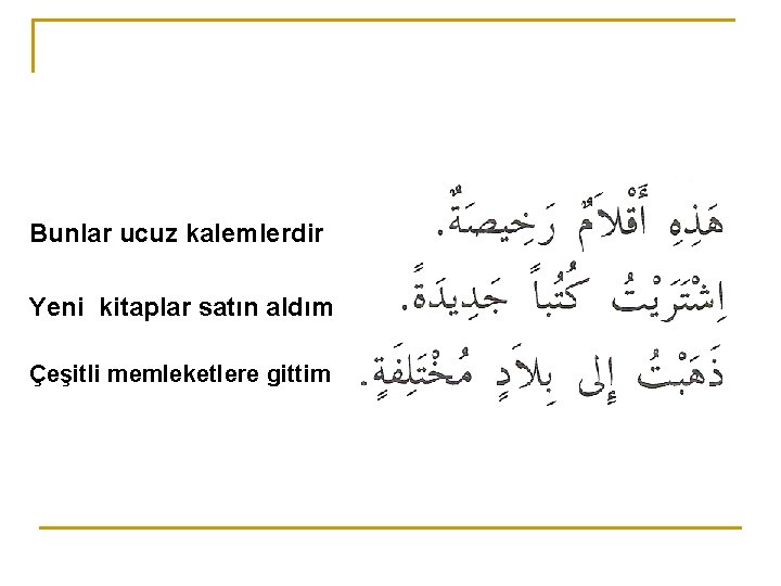 Bunlar ucuz kalemlerdir Yeni kitaplar satın aldım Çeşitli memleketlere gittim 