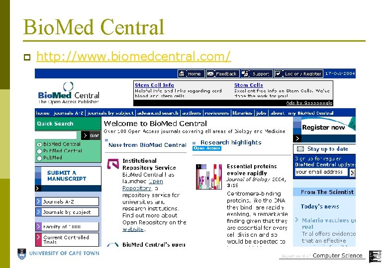 Bio. Med Central p http: //www. biomedcentral. com/ 