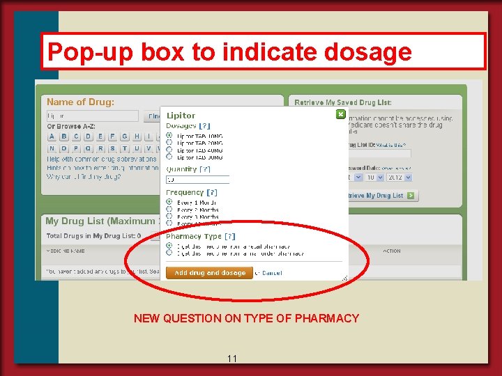 Pop-up box to indicate dosage NEW QUESTION ON TYPE OF PHARMACY 11 