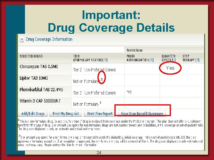 Important: Drug Coverage Details Yes 24 