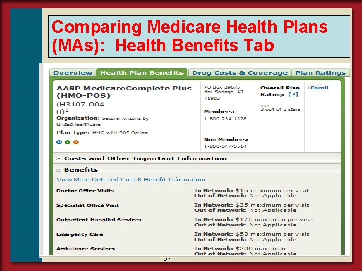 Comparing Medicare Health Plans (MAs): Health Benefits Tab 37 
