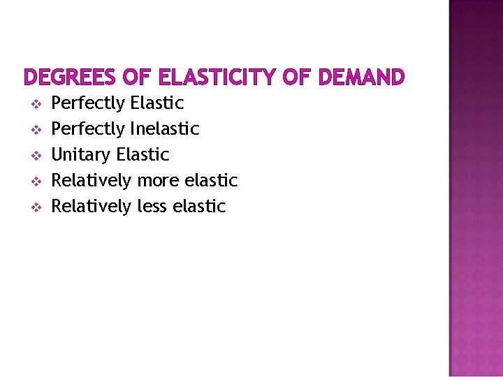 DEGREES OF ELASTICITY OF DEMAND v v v Perfectly Elastic Perfectly Inelastic Unitary Elastic