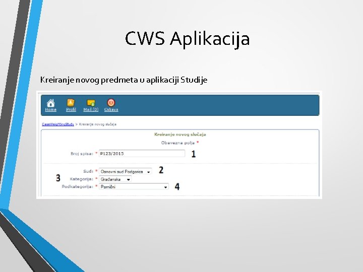 CWS Aplikacija Kreiranje novog predmeta u aplikaciji Studije 