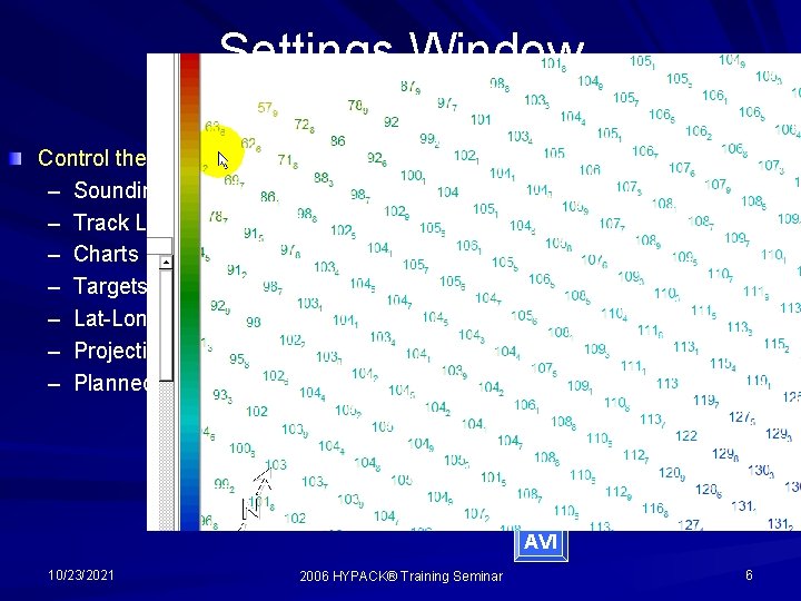 Settings Window Control the Display of: – Soundings – Track Lines – Charts –