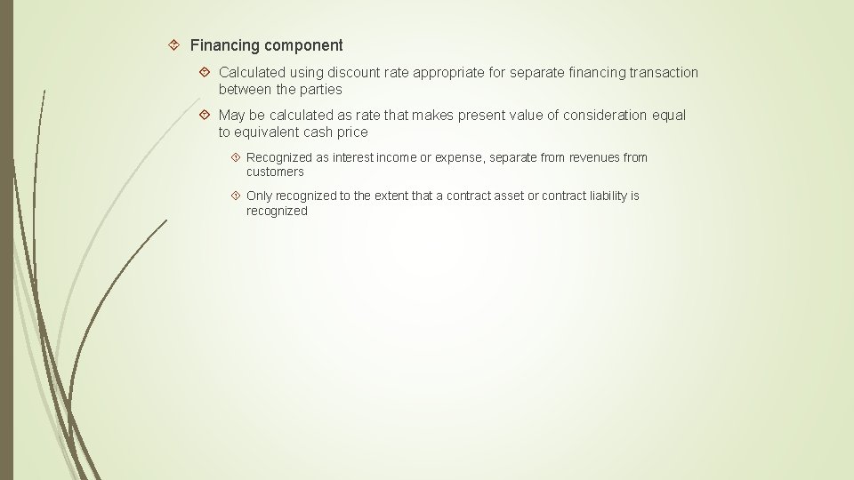  Financing component Calculated using discount rate appropriate for separate financing transaction between the