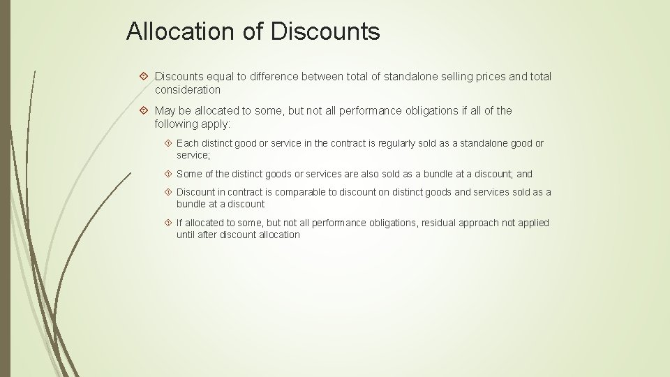 Allocation of Discounts equal to difference between total of standalone selling prices and total