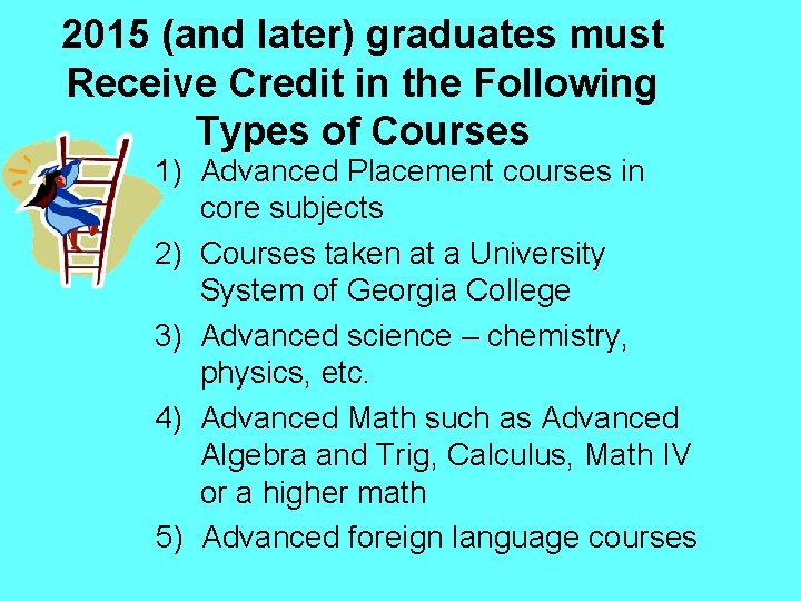 2015 (and later) graduates must Receive Credit in the Following Types of Courses 1)