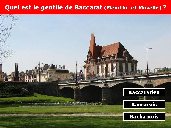 Quel est le gentilé de Baccarat (Meurthe-et-Moselle) ? Baccaratien Baccarois Bachamois 